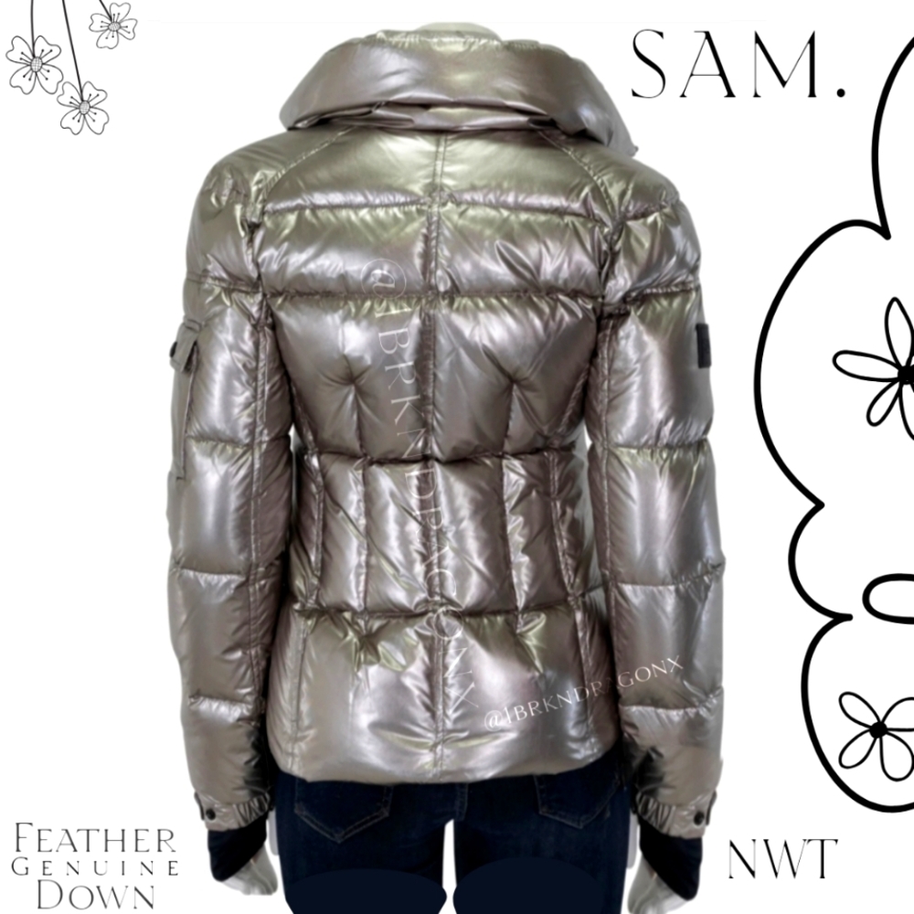 SAM. METALLIC PEWTER SILVER DOWN FEATHER COAT BRAND NEW PUFFER WINTER COAT SAM. - Picture 3 of 16